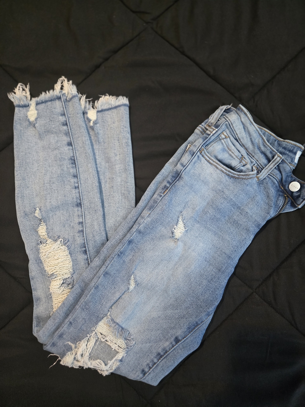 RISEN- High Waist, Distressed, Light Blue Skinny Jeans with Frayed Hem